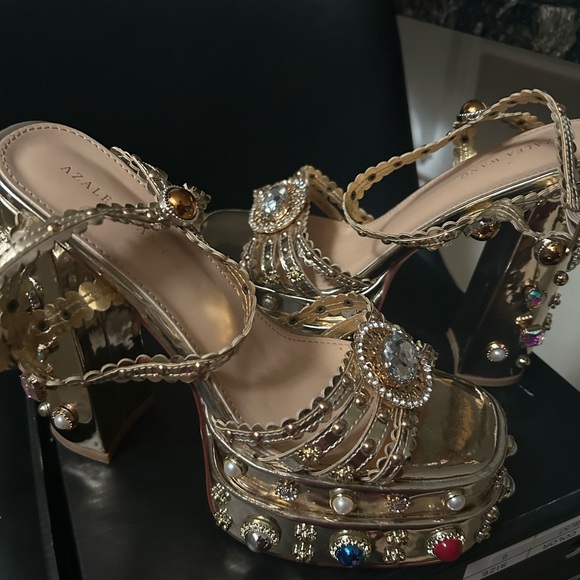 Azalea Wang Shoes - Azalea Gold Embellished Platform Heels